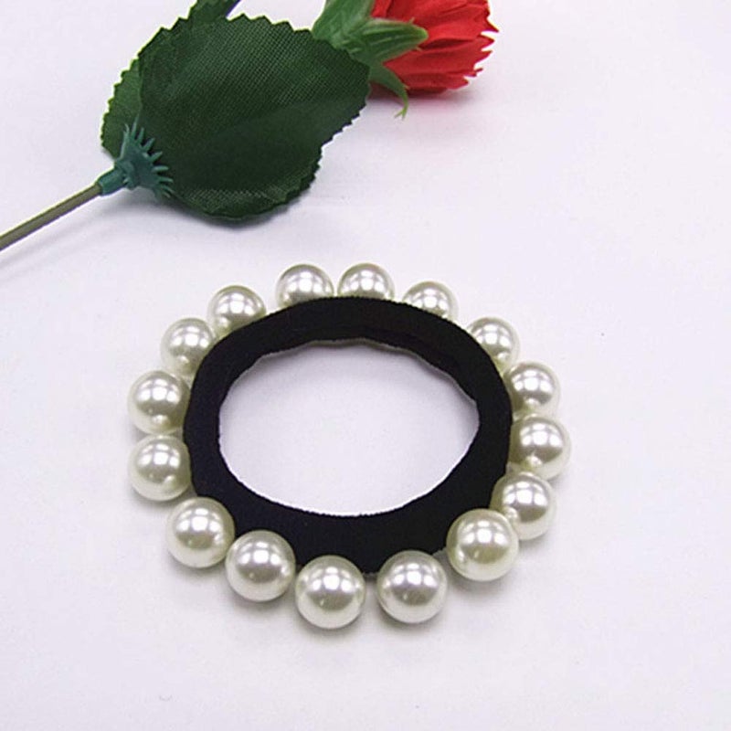 Suoirblss 10 Pcs Women Polychromatic Imitation Pearl Elastic Hair Bands Cotton Stretch Hair Ties Ponytail Girl Headbands Hair Ropes Hair Accessories - Image 5